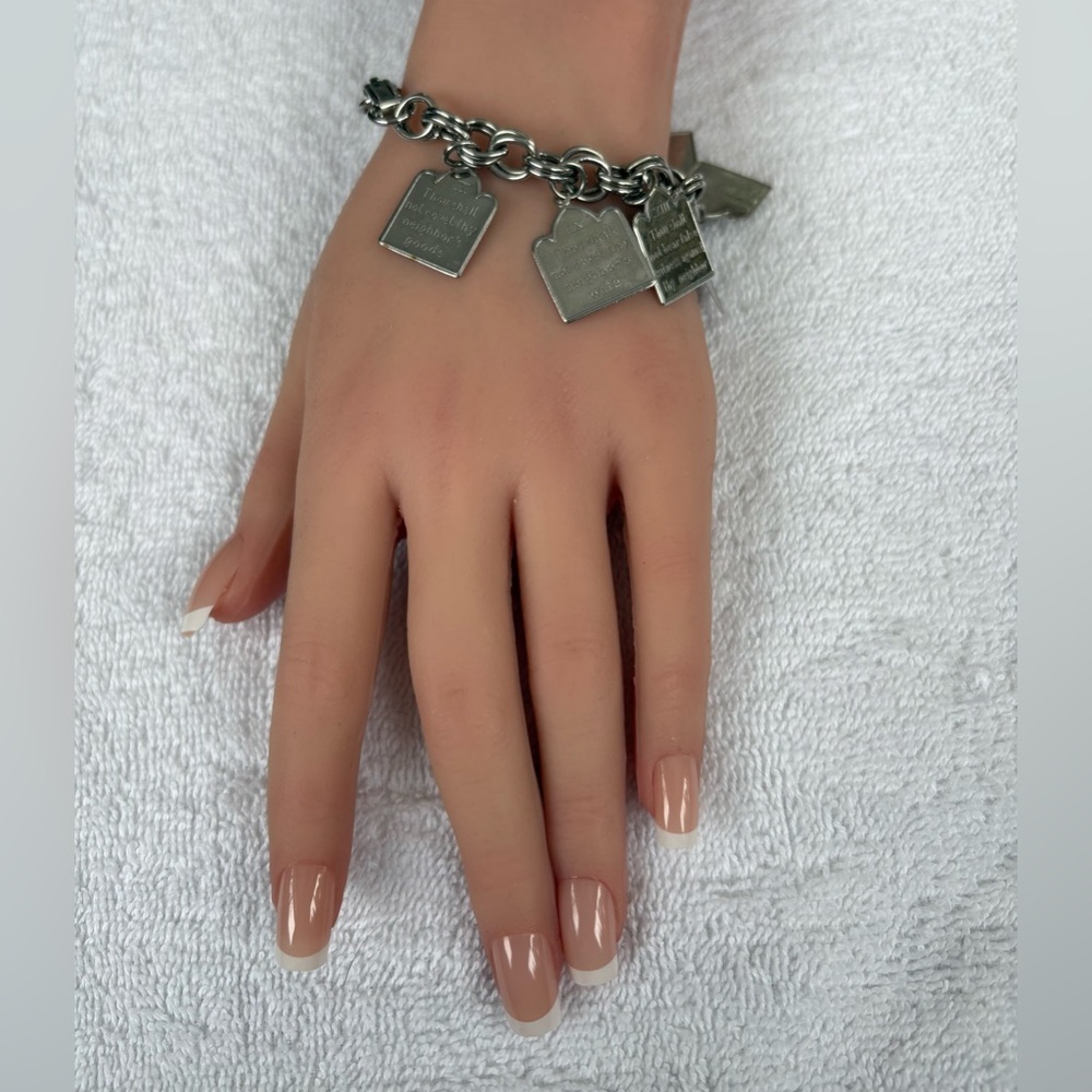 VINTAGE Ten Commandments Statement Bracelet Silver Tone Religious Faith Jewelry